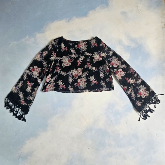 Boho Floral Bell-Sleeve Top Floral Top - Picture 1 of 16